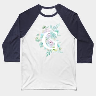 Botanical alphabet G green and purple flowers Baseball T-Shirt